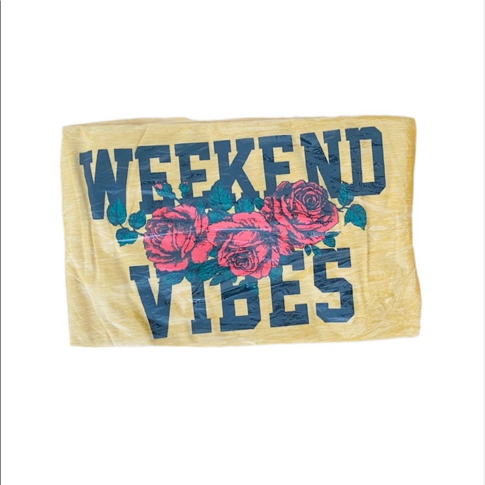 🔥Last One🔥 NWT Trendy Yellow Weekend Vibes Rose Short Sleeve Crop Top - Picture 5 of 5